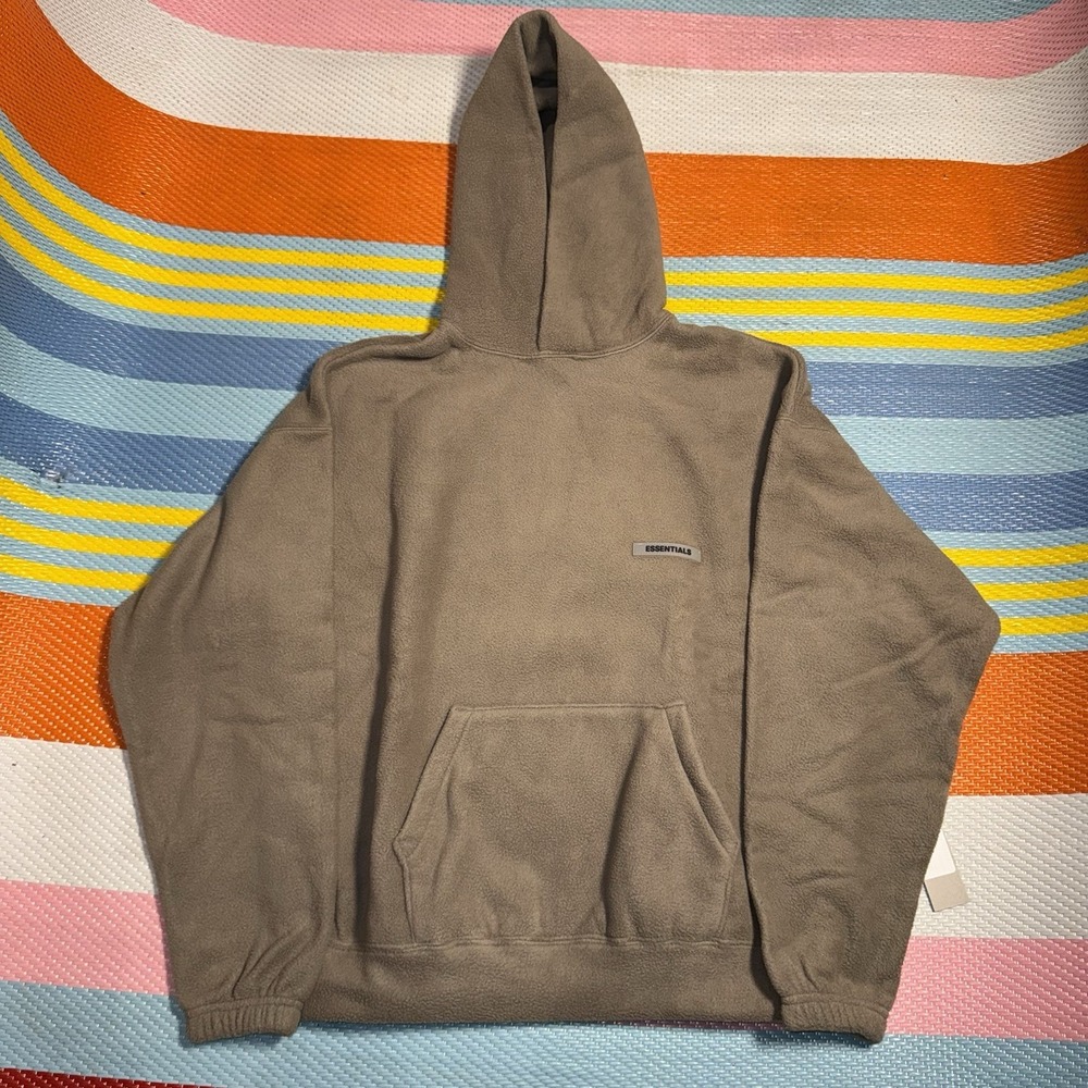 Fear Of God Essentials Taupe Umber Sherpa Polar Fleece Hoodie Men's Size Small